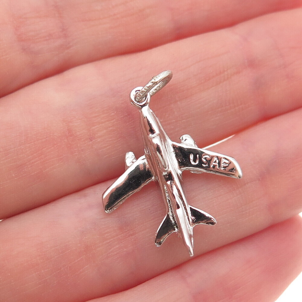 Spencer 925 Sterling Silver Vintage US Air Force Fighter Jet 3D Charm Pendant